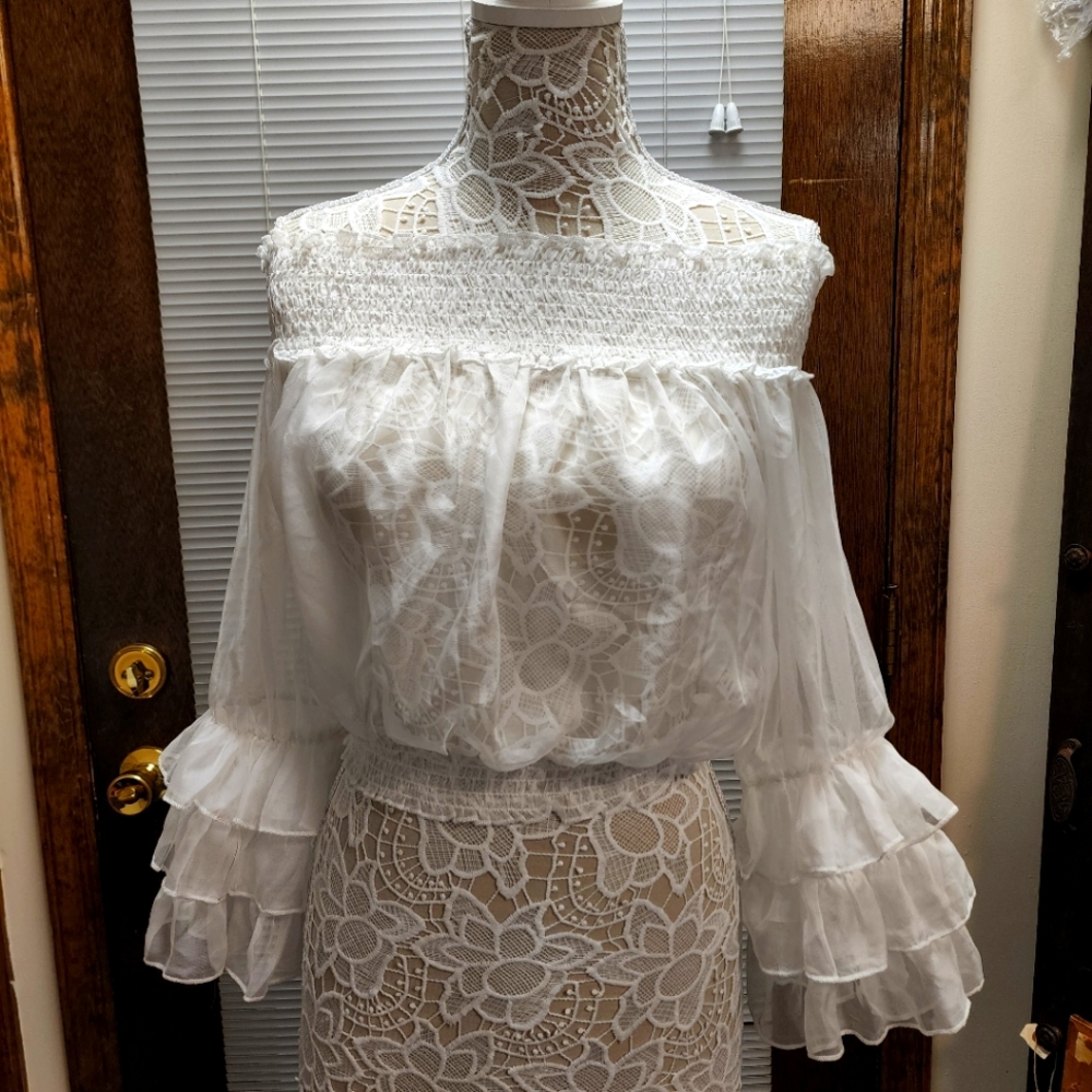 Lace Tiered Ruffle Sleeve Blouse Off The Shoulder Blouse